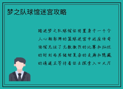 梦之队球馆迷宫攻略